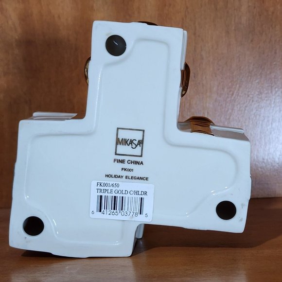 Mikasa Holiday Elegance Gold Porcelain Triple Taper Candle Holder Christmas - Picture 8 of 9